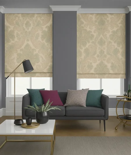 Risala Regalia Roman Blinds In Living Room