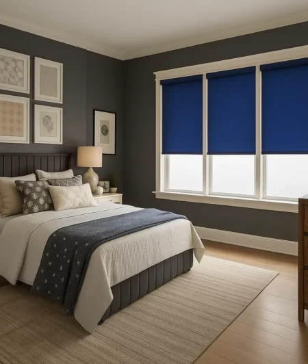 Risala Royal Blue Blackout Blinds In Bedroom