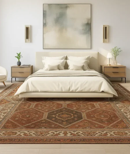 Risala Rust Ceramic Vintage Rugs In Bedoom