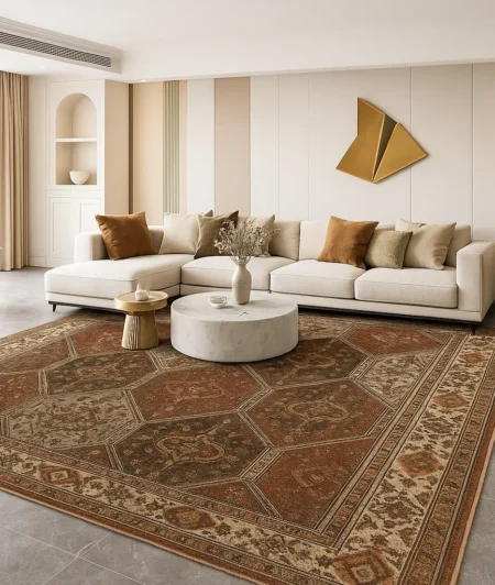 Risala Rust Ceramic Vintage Rugs In Living Room