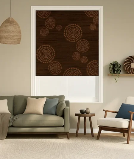Risala Rustic Brown Roller Blinds In Living Room