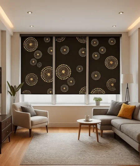 Risala Silver Black Roller Blinds In Living Room