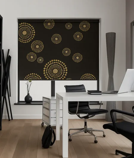 Risala Silver Black Roller Blinds In Office