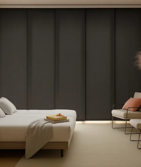 Risala Slate Stone Panel Blinds In Bedroom