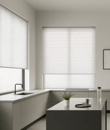 Risala Snow White Pleated Blinds In Kitchen