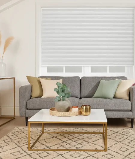 Risala Snow White Pleated Blinds In Living Room