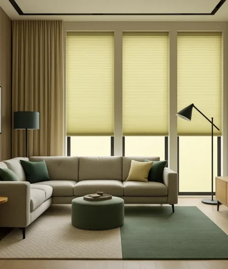 Risala Soft Beige Pleated Blinds In Living Room