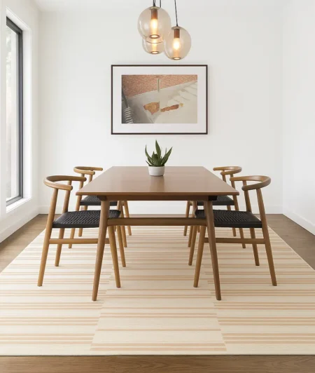 Risala Splice Stripe Wool Rugs In Dining Area