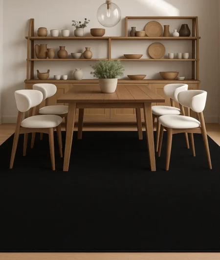 Risala Square Charcoal Shaggy Rugs In Dining Area