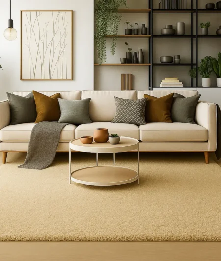 Risala Square White Shaggy Rugs In Living Room