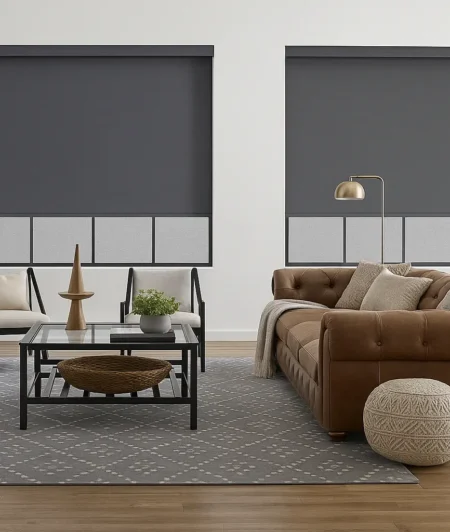 Risala Steel Grey Blackout Blinds Living Room