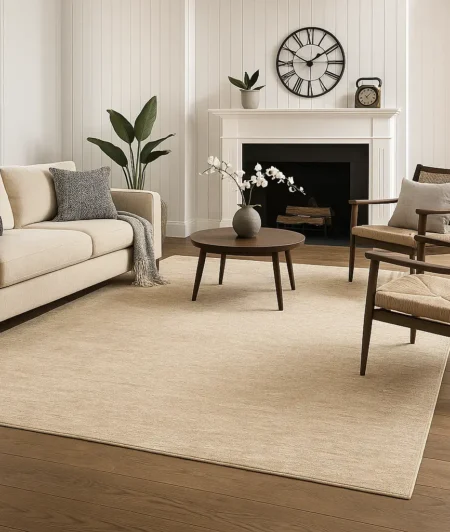 Risala Striated Glimmer Wool Rug In Living Room