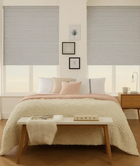 Risala Stripes Crisp Roller Blinds In Bedroom