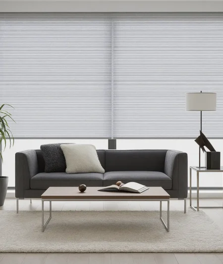 Risala Stripes Crisp Roller Blinds In Living Room