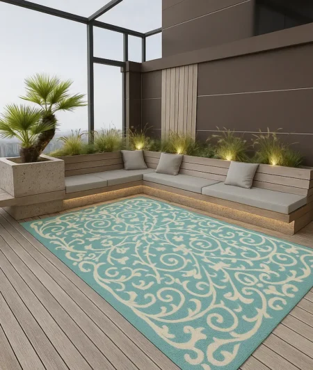 Risala Summer Quai Outdoor Rug In Terrace Area