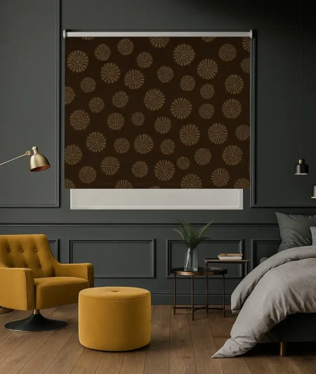 Risala Sunrise Brown Roller Blinds In Living Room