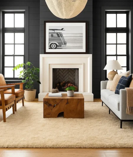 Risala Sunshine White Shaggy Rugs In Living Room