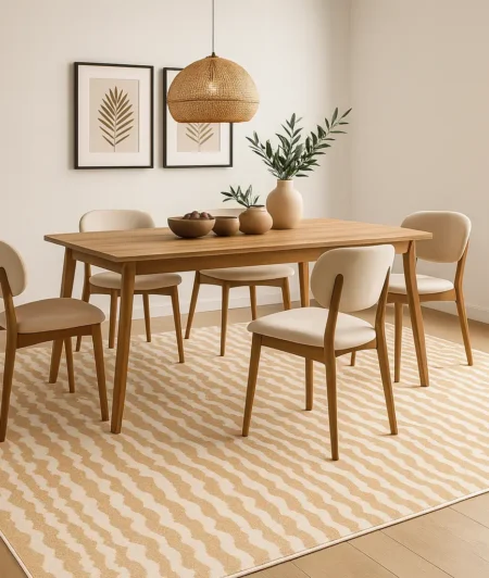 Risala Terrain Stripe Wool Rugs In Dining Room