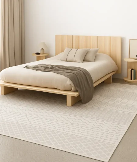 Risala Trellis Shine Wool Rug In Bedroom
