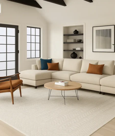 Risala Trellis Shine Wool Rug In Living Room