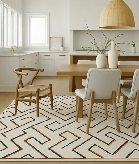 Risala Wanderer Shag Wool Rug In Dining Area