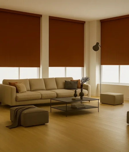 Risala Warm Brown Blackout Blinds In Living Room