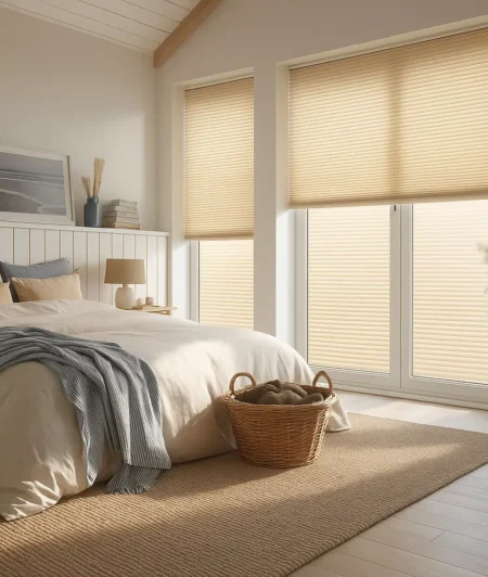 Risala Whisper White Honeycomb Blinds In Bedroom