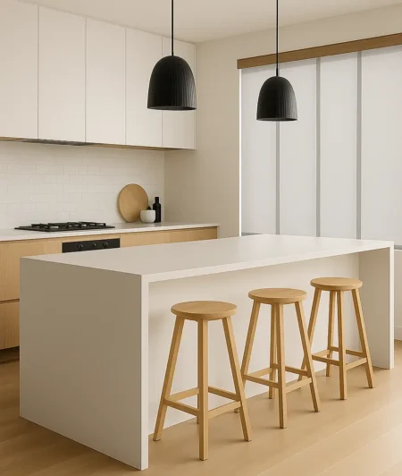 Risala White Grey Panel Blinds In Kitchen