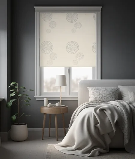 Risala White Roller Blinds In Bedroom
