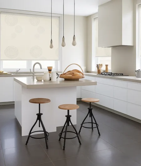 Risala White Roller Blinds In Kitchen