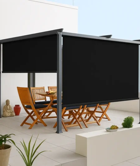 Risala Black Outdoor Blinds In Outdoor Pergola