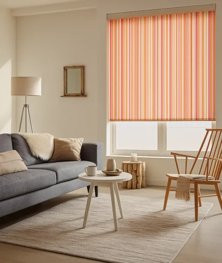 Risala Coral Stripe Motorized Blinds In Living Room