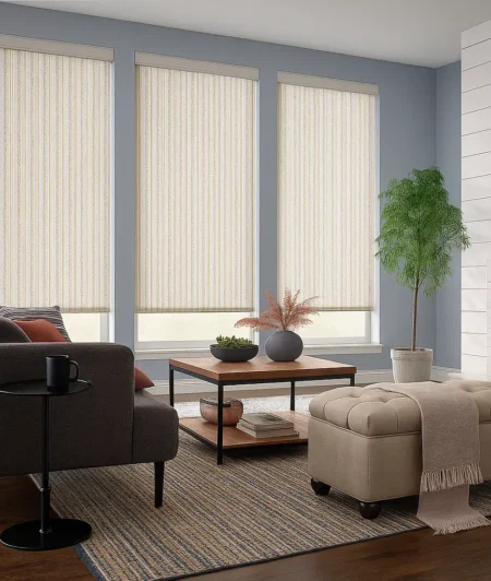 Risala Silver Stripes Motorized Blinds In Living Room