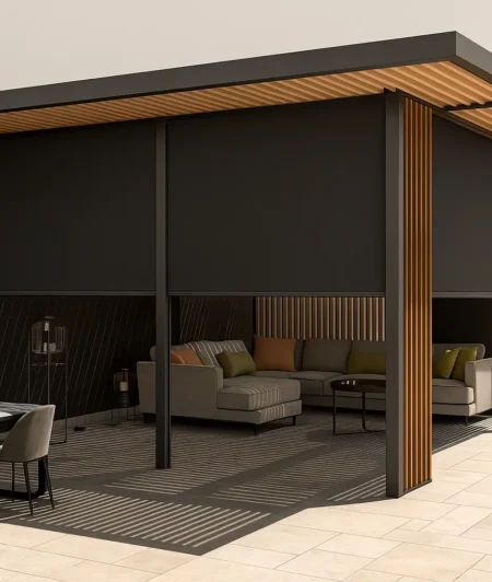 Risala Slate Outdoor Blinds In Outdoor Pergola