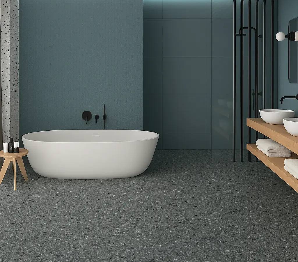 Monochrome Terrazzo Flooring in Bathroom