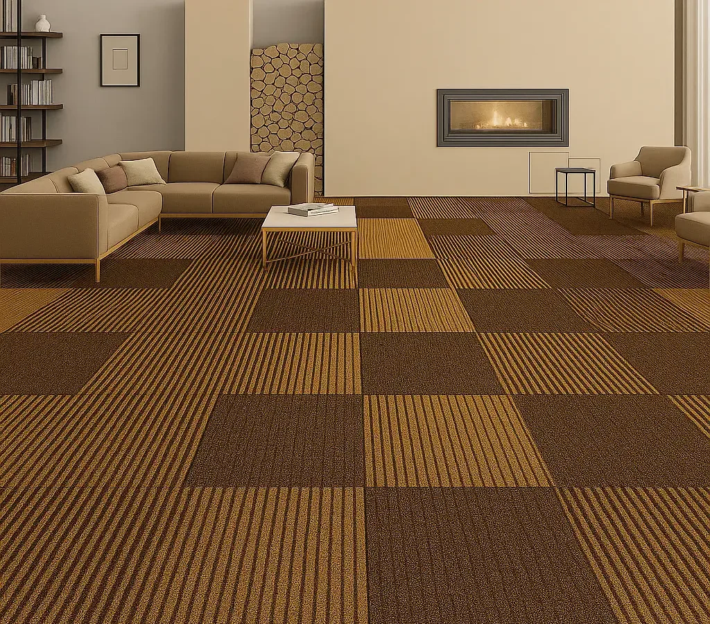 Olivia Beige Carpet Tiles In Living Room