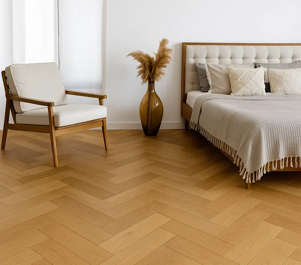 Trendtime 3 Herringbone Engineered Wood Flooring in Bedroom